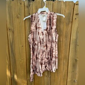 NWT Simple Brown/White Tunic Tie Dye Asymmetrical Sleeveless Top Women’s